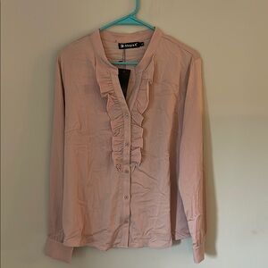 Allegra K Pink Ruffled Mandarin Collar Blouse